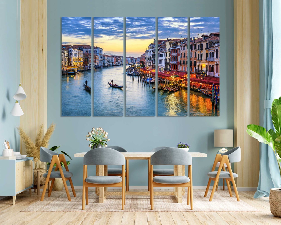 Venice Grand Canal Gondolas Sunset Colorful Waterfront Italy Poster - Image 3