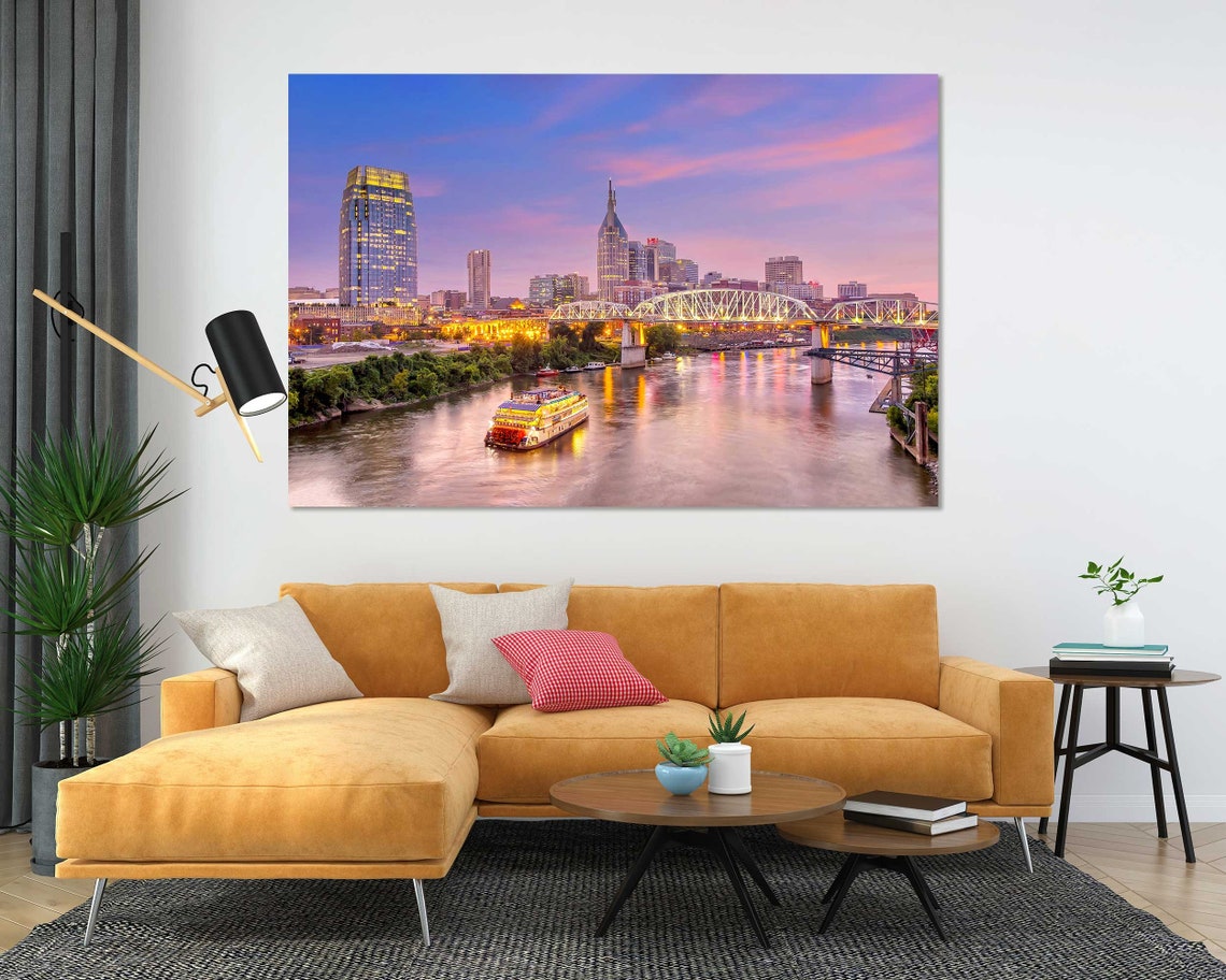 Nashville Tennessee Skyline Sunset Cumberland River Bridge View Poster - Image 5