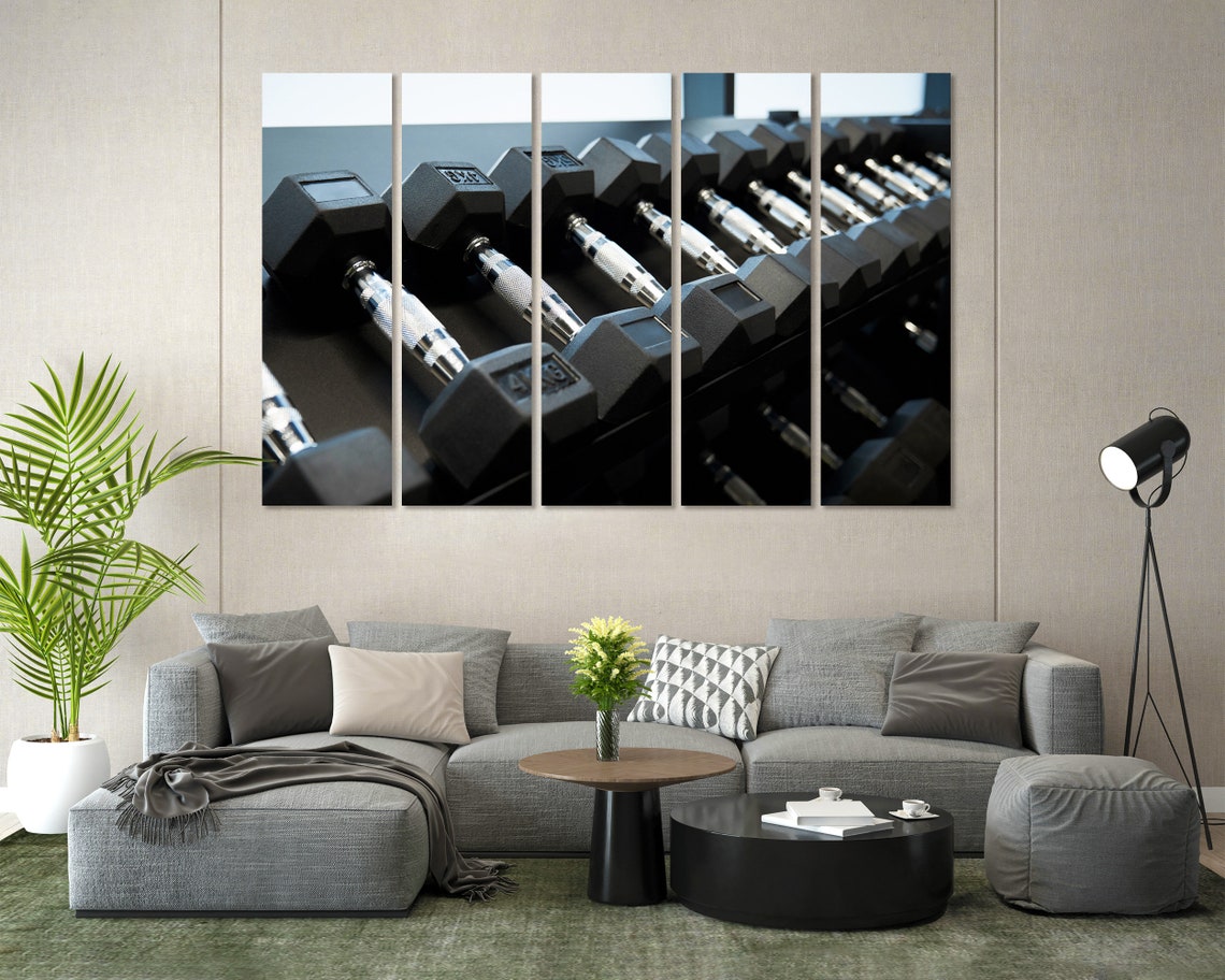 Black Dumbbells on Gym Rack Triptych Powerlifting Fitness Poster - Image 7