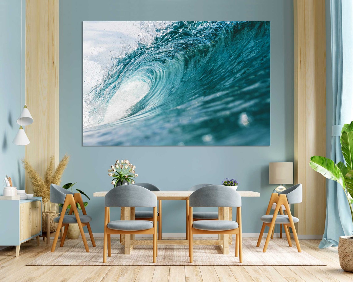 Turquoise Ocean Wave Curling Barrel Surf Seascape Blue Art Poster - Image 3