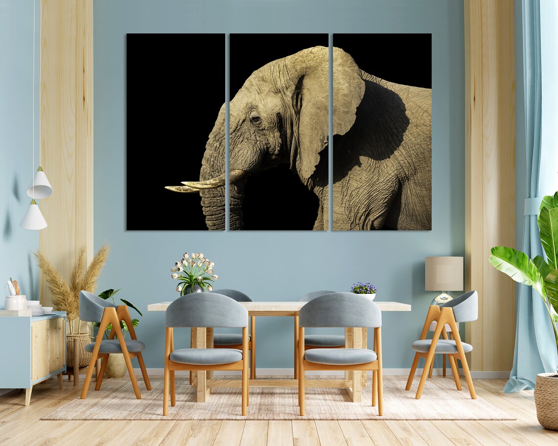 Elephant Portrait Dark Background Dramatic Wildlife Safari Wall Decor Poster - Image 3