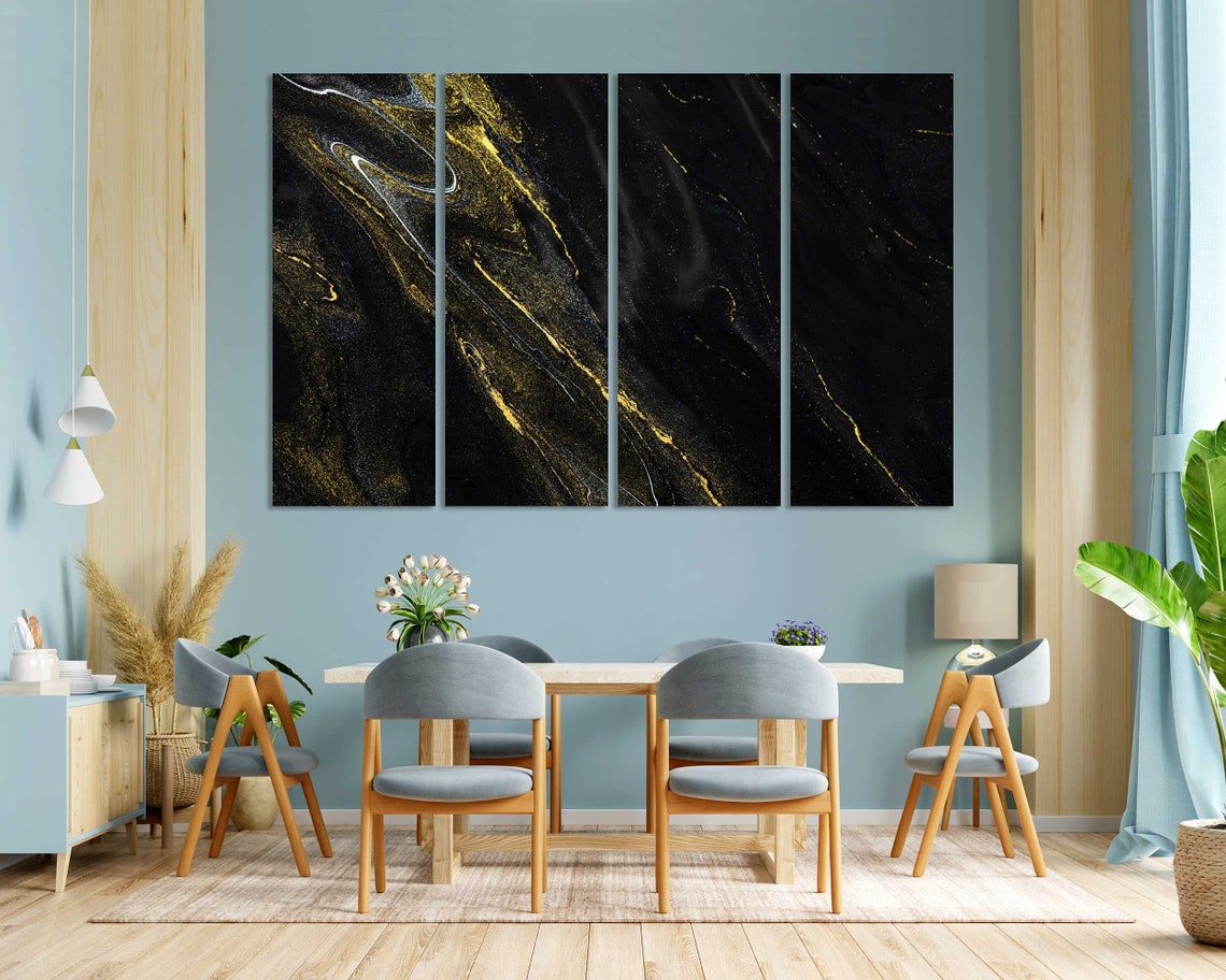Black Gold Marble Swirl Luxury Abstract Dark Background Wall Poster - Image 3