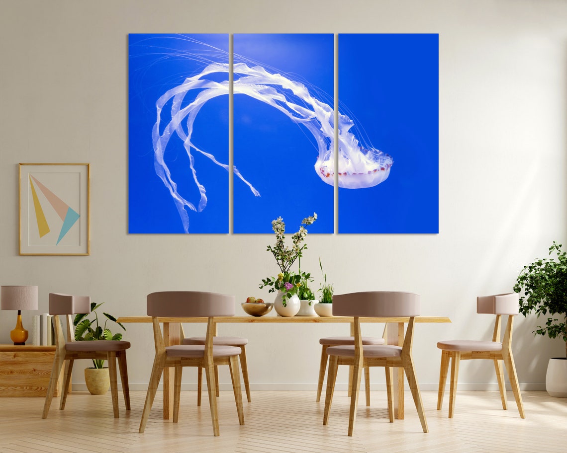White Jellyfish Floating In Deep Blue Ocean Graceful Tentacles Poster - Image 8