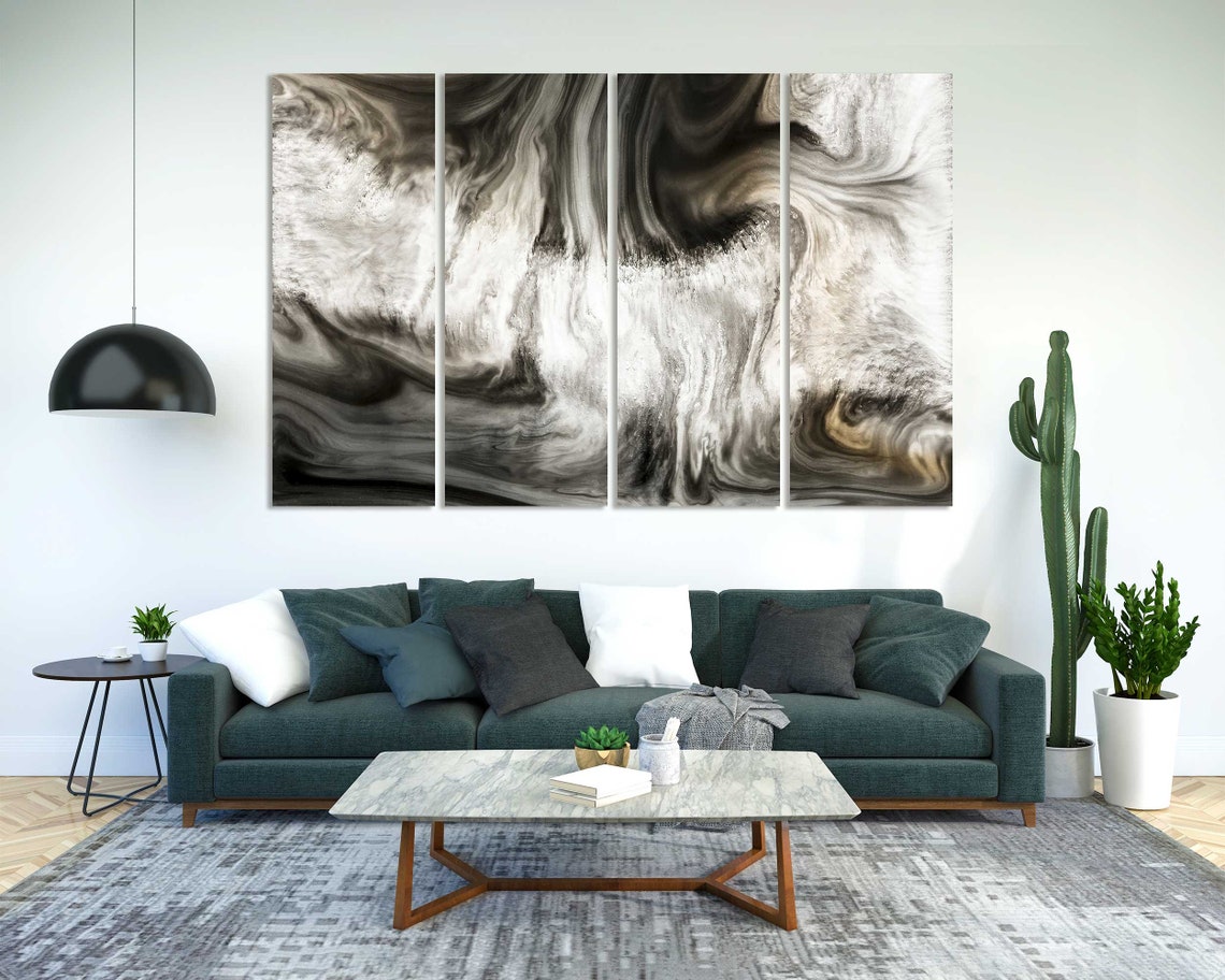 Black And White Marble Swirl Abstract Monochrome Fluid Art Poster - Image 2