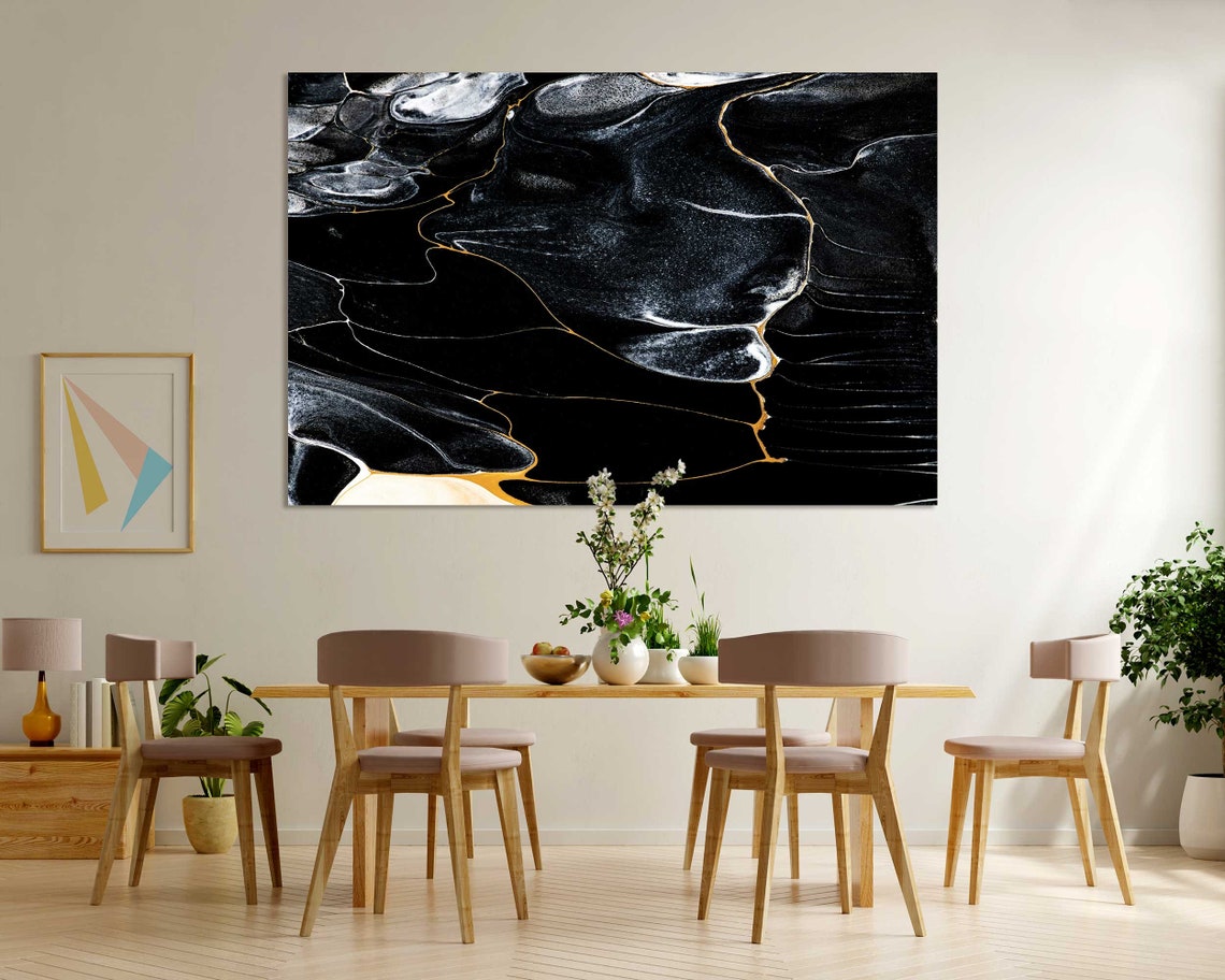 Black Marble Gold White Swirling Veins Luxury Abstract Art Poster - Image 5