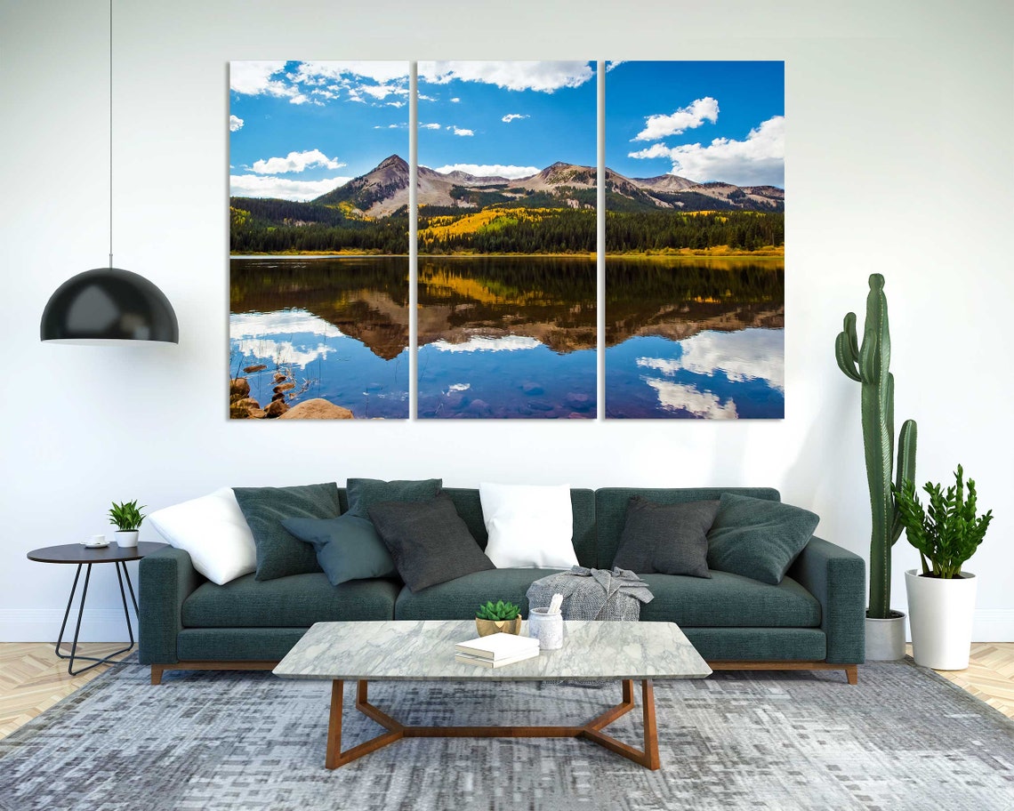 Colorado Autumn Mountain Lake With Mirror Reflection Blue Sky Poster - Image 2