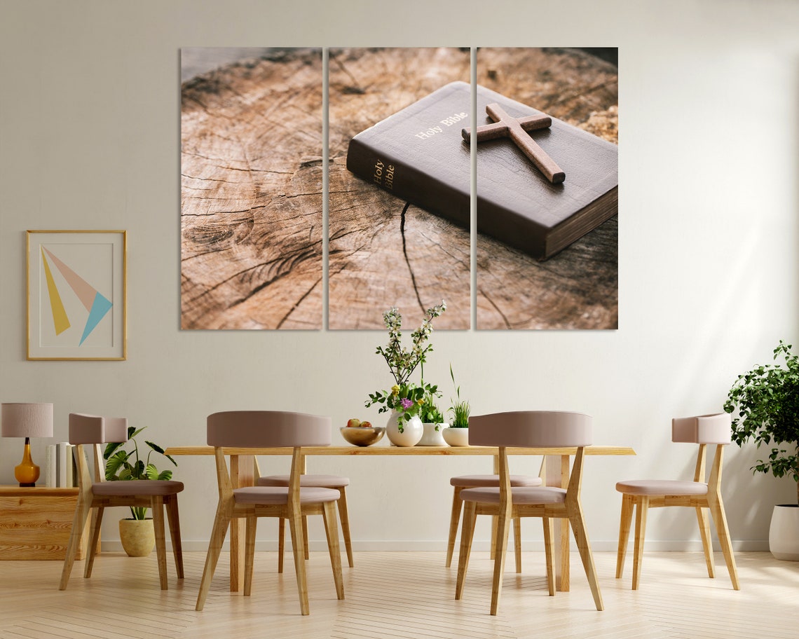 Wooden Cross On Holy Bible Print Art On Bible Painting Art For Gift Wooden Cross Pictures Art On Christian Religion Arts - Image 6