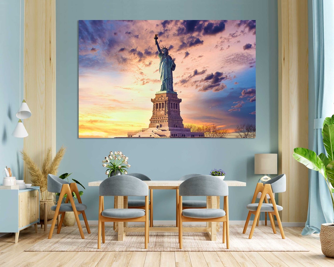 Statue Of Liberty At Colorful Sunset Art For Home Interior New York Print Monument Of New York Art Statue Of Liberty In America - Image 3