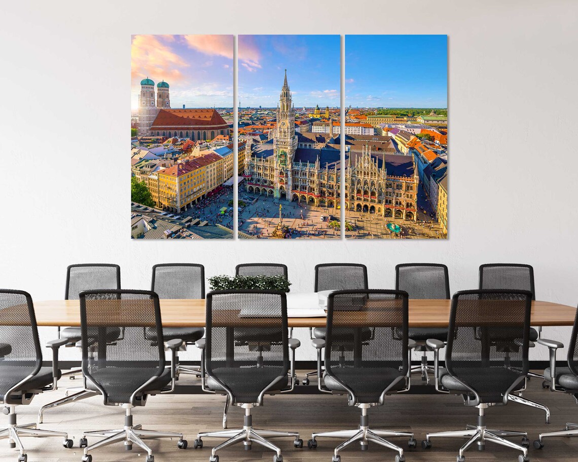 Munich Germany Marienplatz Town Hall Aerial Skyline Travel Poster - Image 4