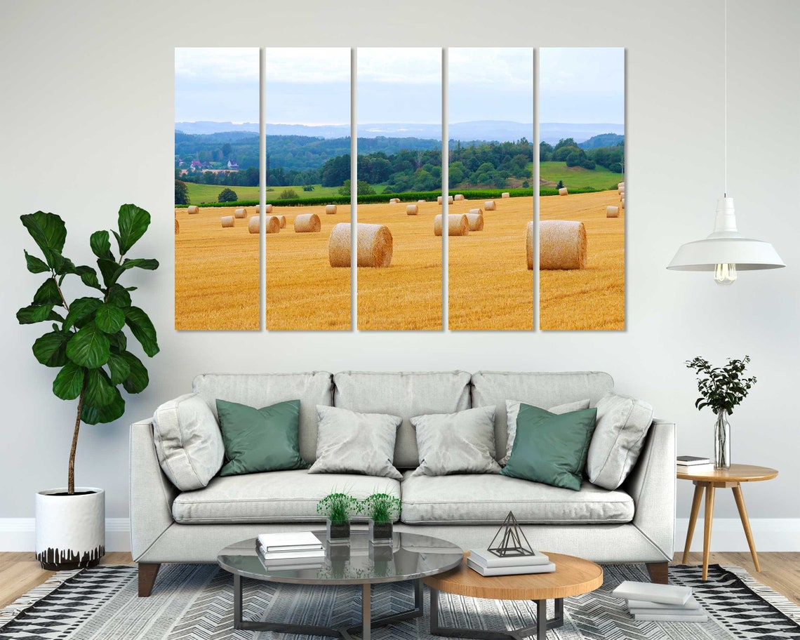 Golden Wheat Field with Round Hay Bales Harvest Country View Poster - Image 7