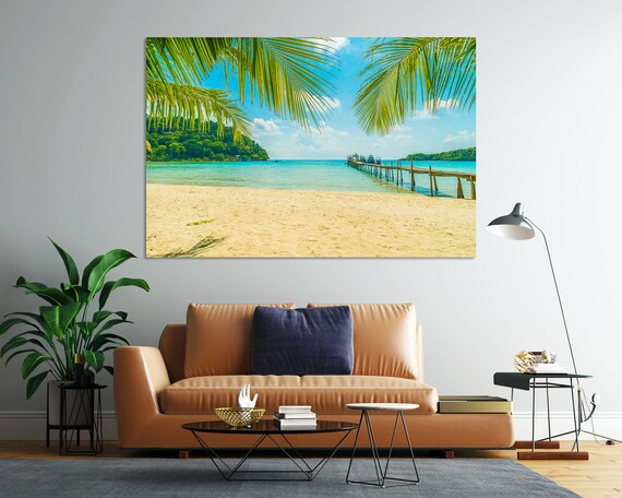 Tropical Beach Painting Palm Leaves Modern Decor For Home Paradise Island Pictures Print On Relaxing Wall Art Nautical Decoration
