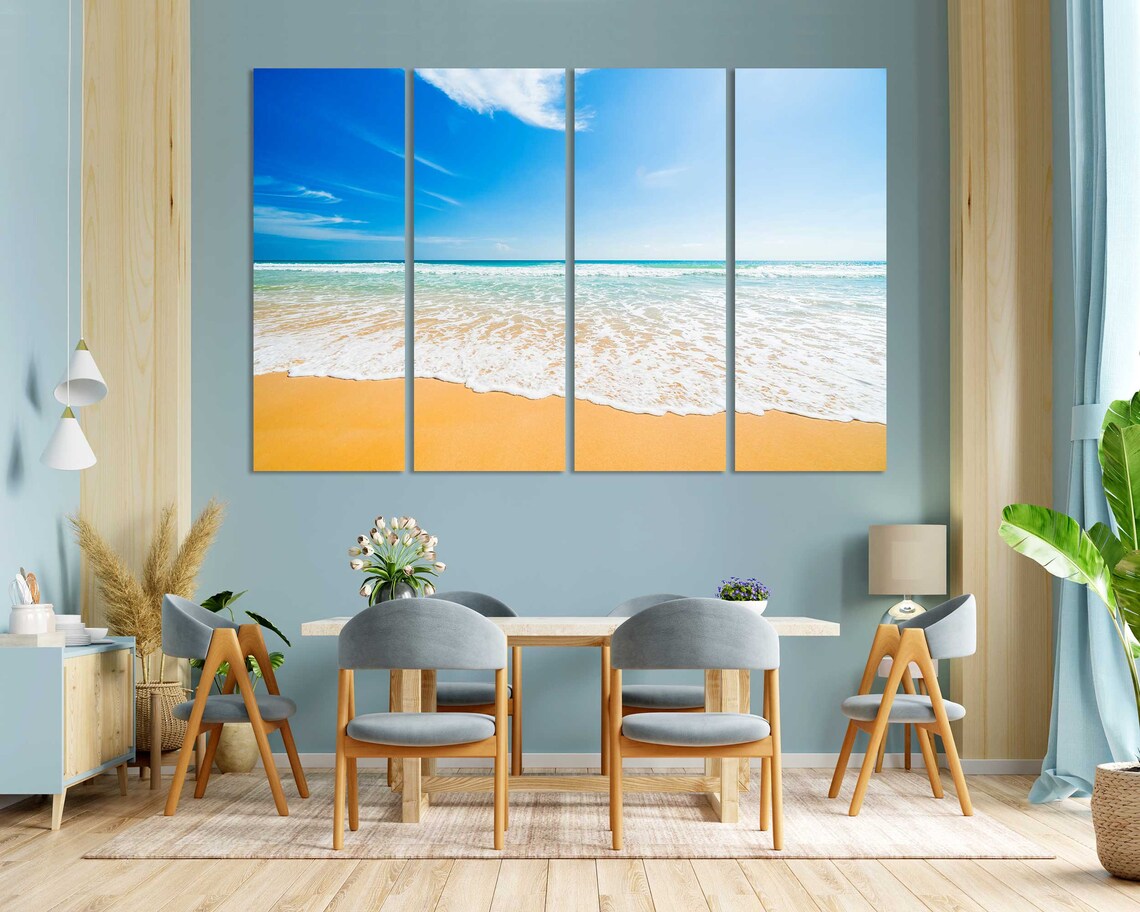 Sunny Beach Golden Sand White Ocean Waves Blue Sky Travel Poster - Image 3