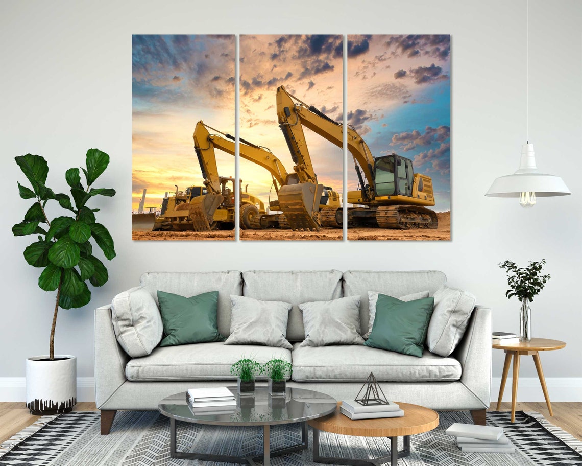 Yellow Excavators Construction Site Sunset Machinery Office Poster - Image 7