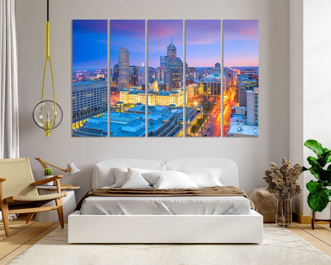 Indianapolis Skyline Sunset Downtown Indiana City Lights Travel Poster - Image 5