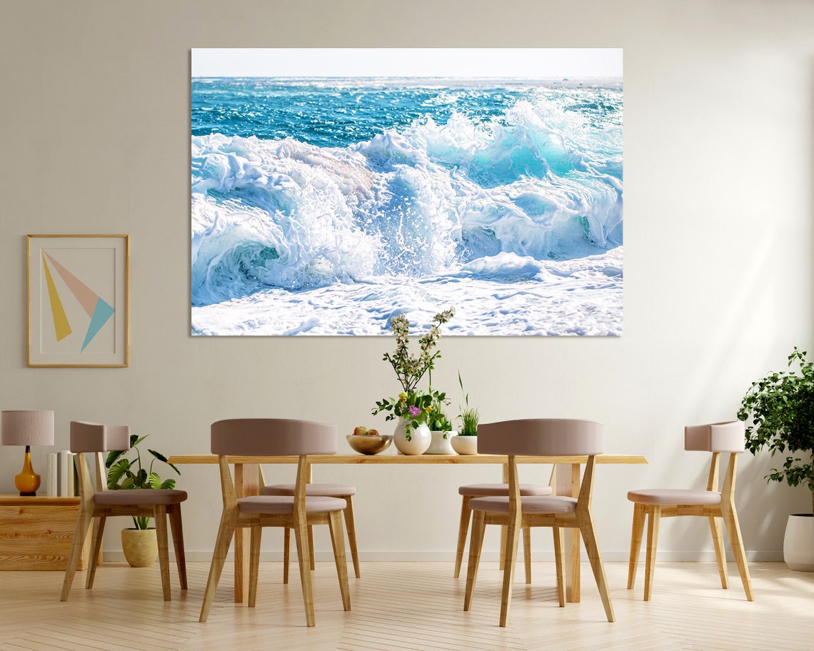 Turquoise Ocean Wave Crashing White Sea Foam Bright Sunny Coast Poster - Image 6