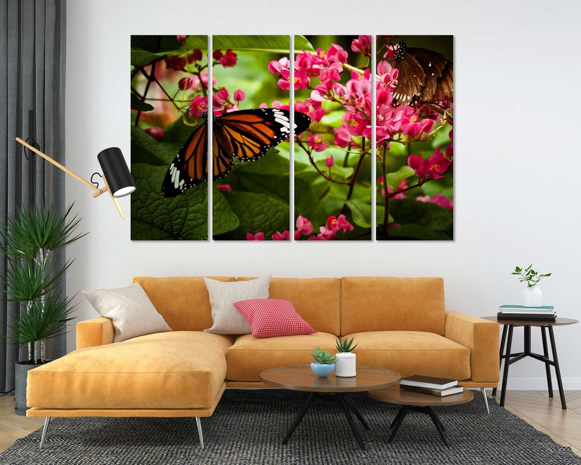 Monarch Butterfly On Pink Flowers Garden Close Up Nature Wall Art - Image 5