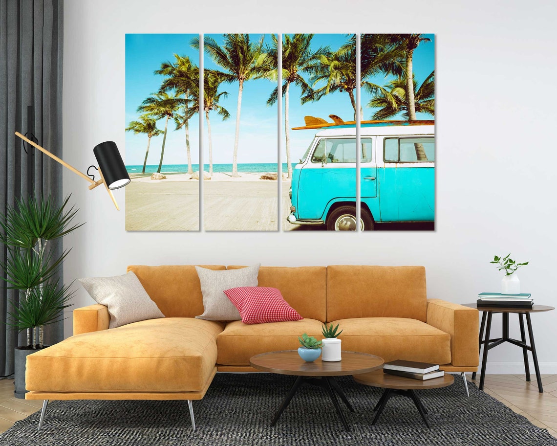 Vintage VW Camper Van Beach Palm Trees Surfboard Retro Trip Poster - Image 7