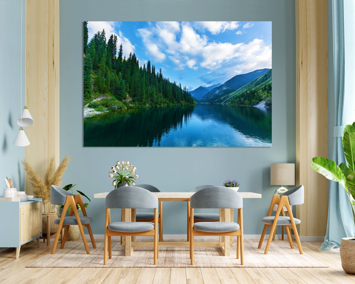 Kolsai Mountain Lake Pine Forest Reflection Kazakhstan Nature Poster - Image 3