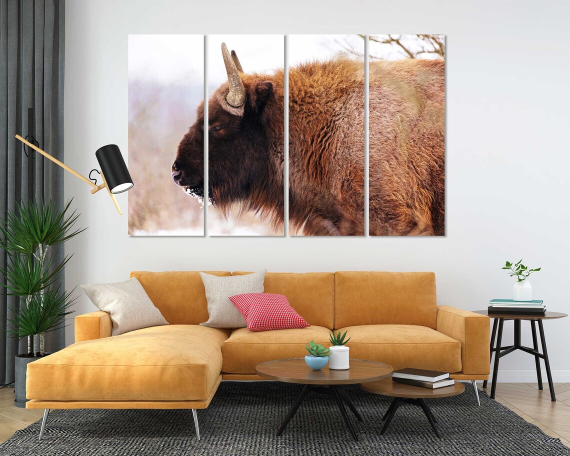 Bison Closeup Portrait In Snowy Winter Landscape Wildlife Poster - Image 7