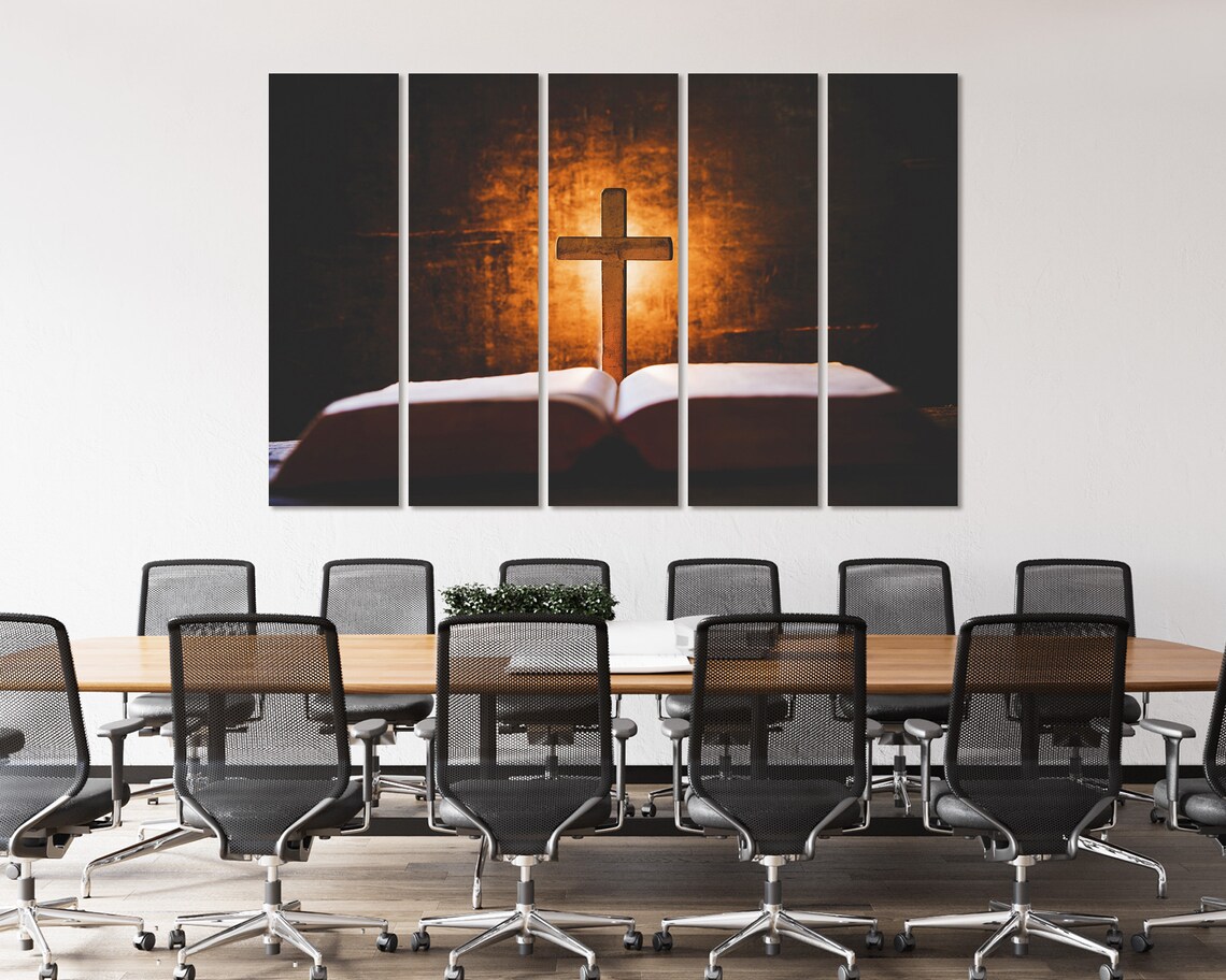 Wooden Cross Open Bible Glowing Light Faith Inspiration Christian Wall Poster - Image 4