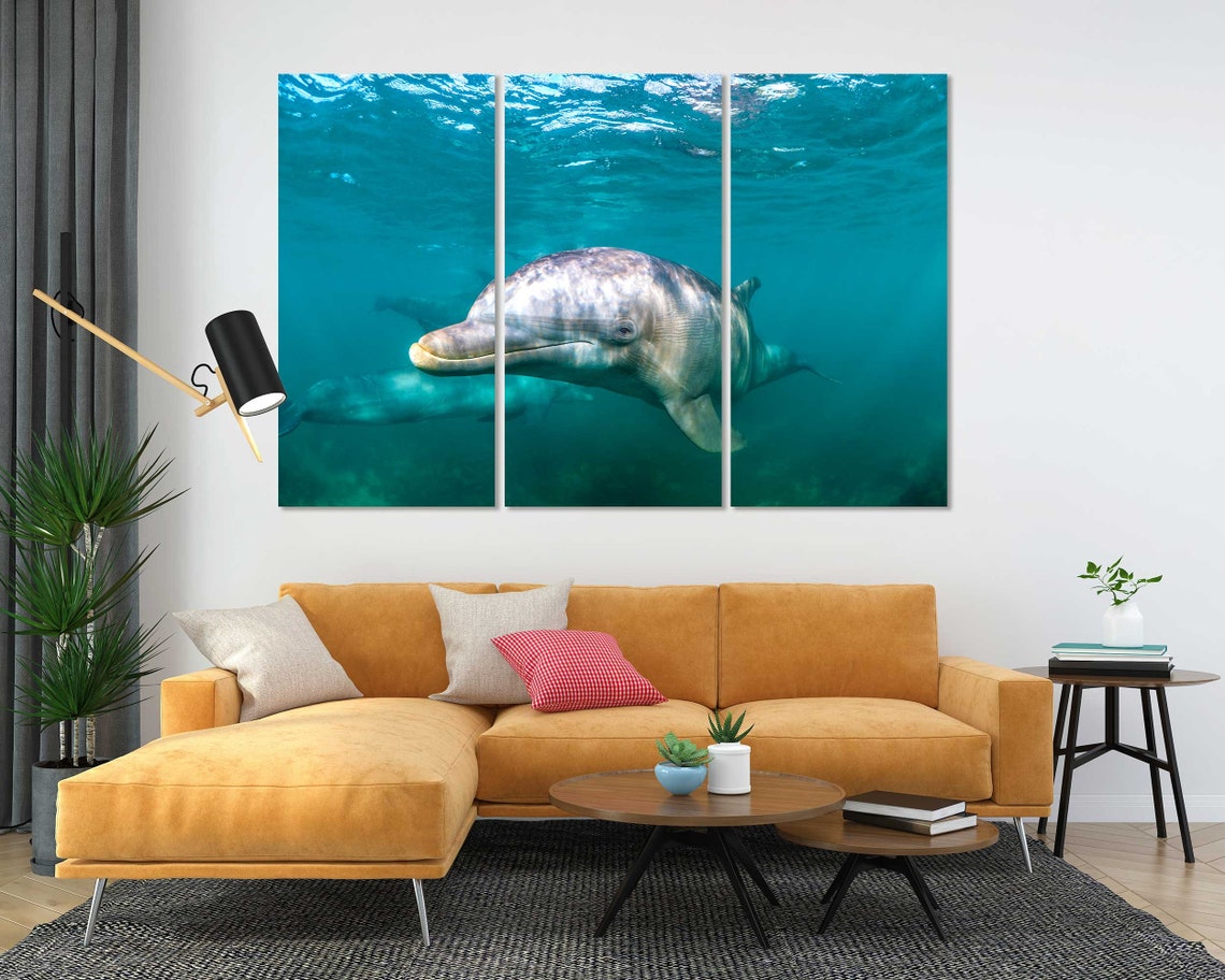 Smiling Bottlenose Dolphin Underwater Turquoise Ocean Wall Poster - Image 6