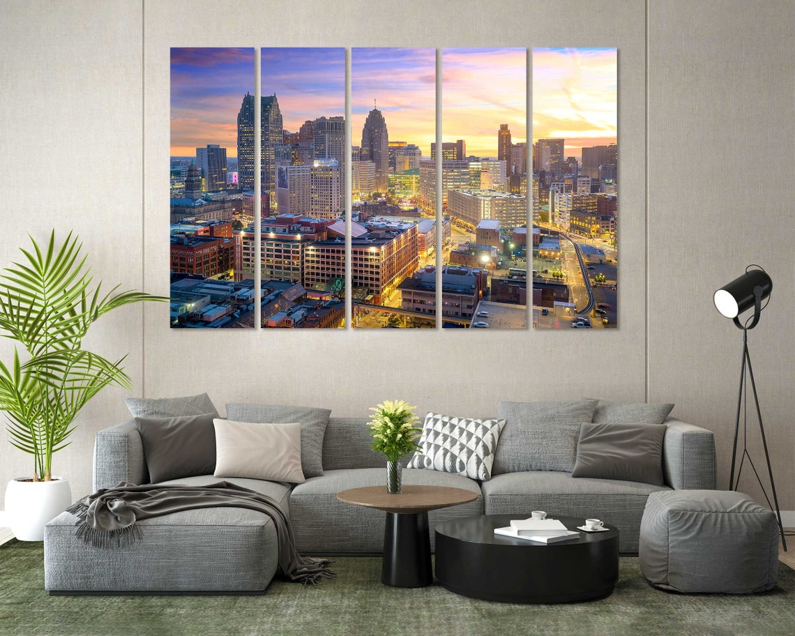 Detroit Twilight Art For Wall Detroit Michigan Wall Art Detroit Large Art Decor Detroit Painting On Michigan State Decor For Home - Image 2
