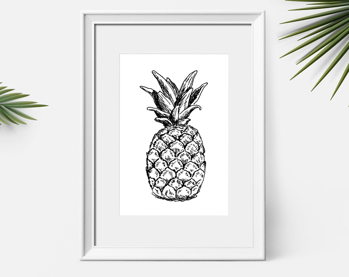 Black White Pineapple Sketch Art Print