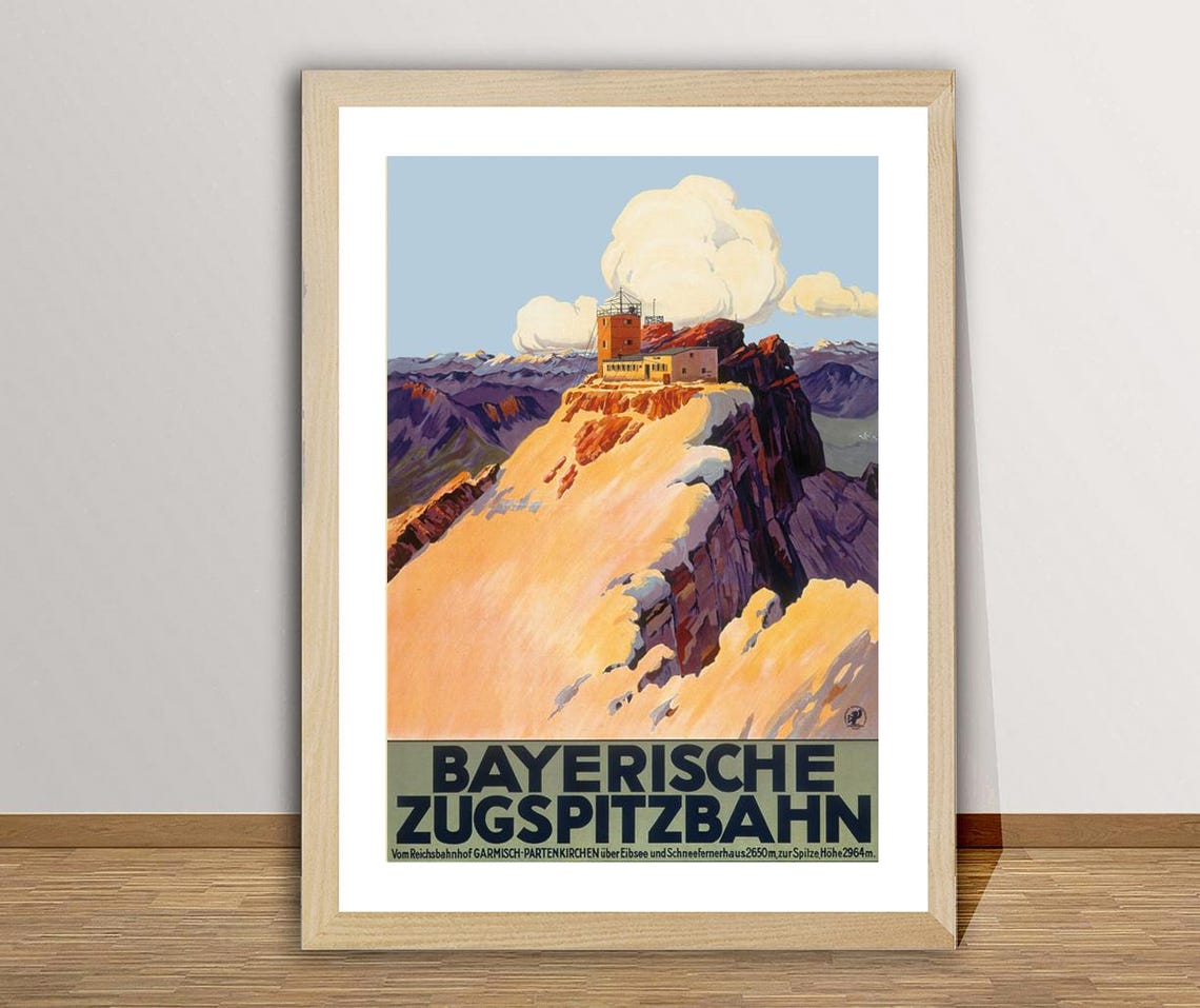 Bayerische Zugspitzbahn Garmisch Summit Bavarian Alps Vintage Poster