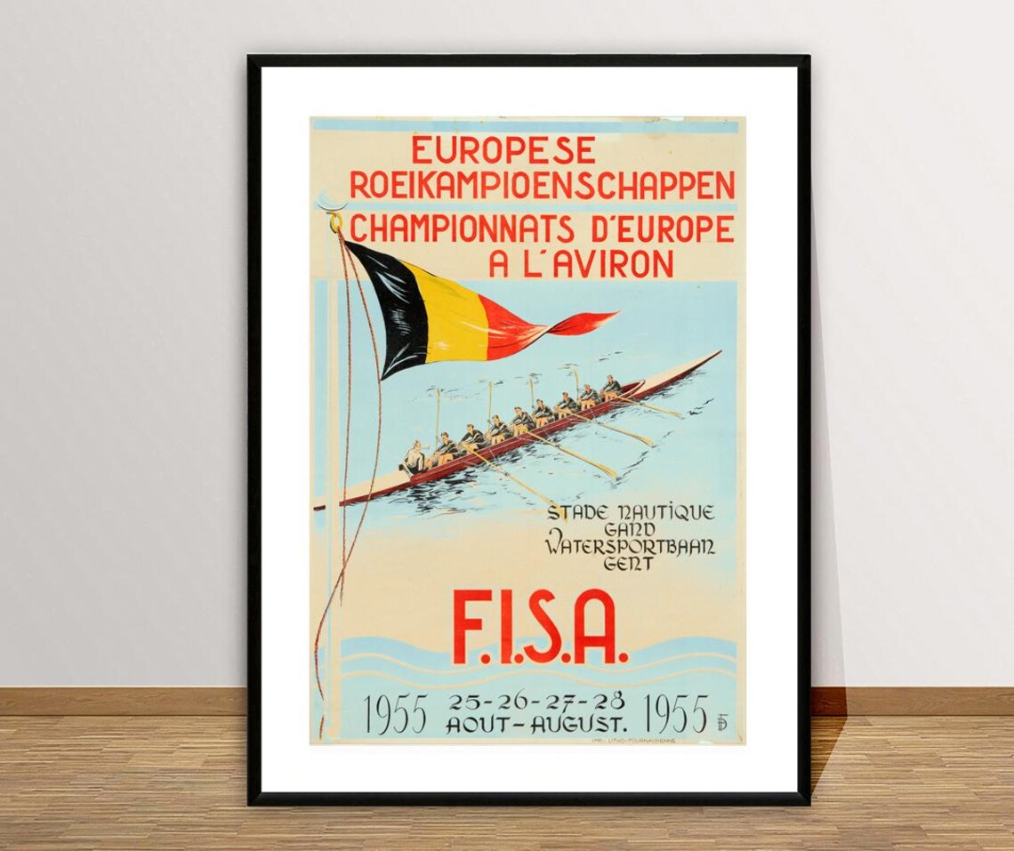 European Rowing Championships 1955 Ghent Belgium FISA Vintage Poster - Image 2