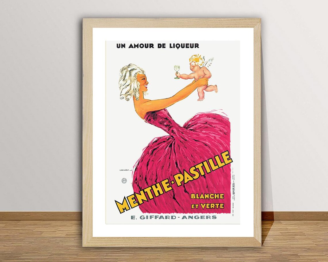 Menthe Pastille Giffard Mint Liqueur Cherub Vintage French Ad Poster - Image 2