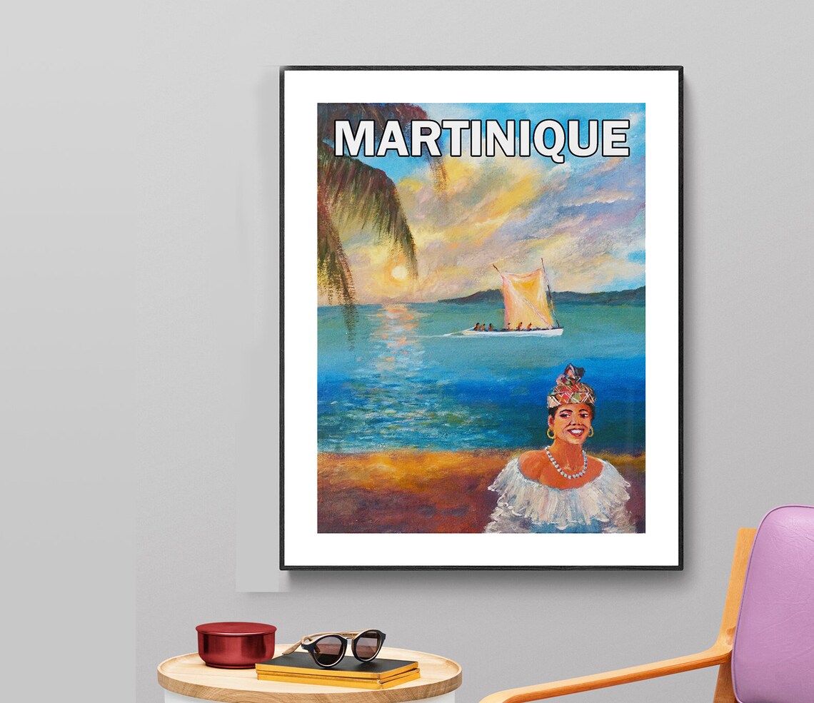 Martinique Island Caribbean Beach Sailboat Vintage Travel Poster