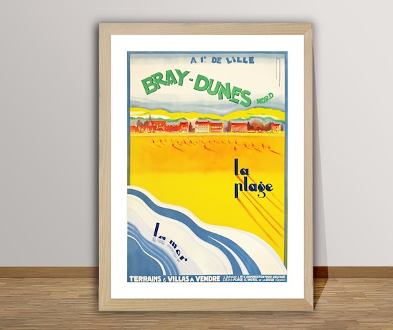 Bray Dunes Nord La Plage France Vintage Travel Poster Bray Dunes Poster Bray Dunes Print Wall Decor Gift Idea