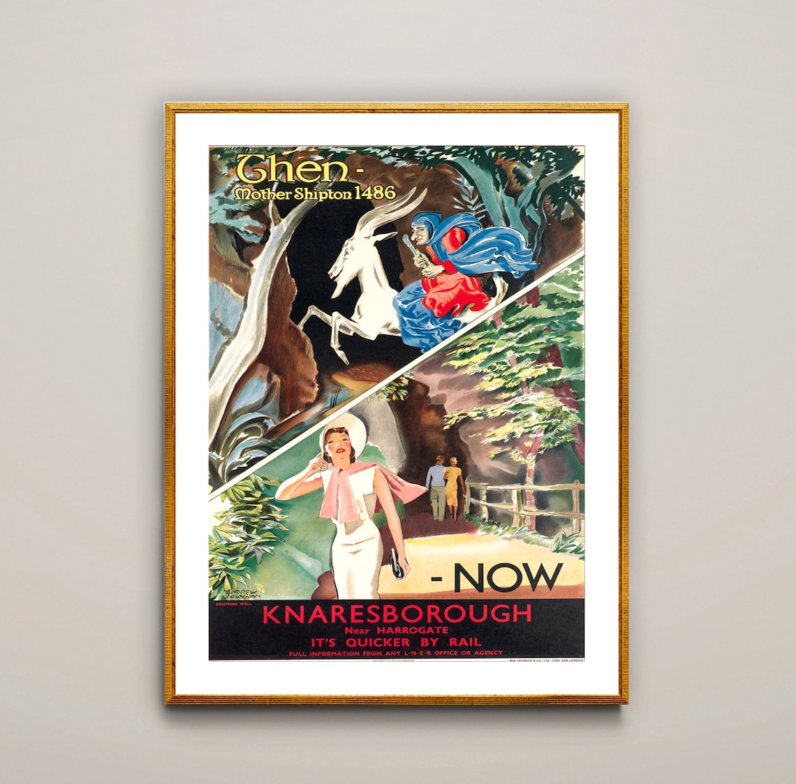 Knaresborough Mother Shipton Then and Now Vintage LNER Poster