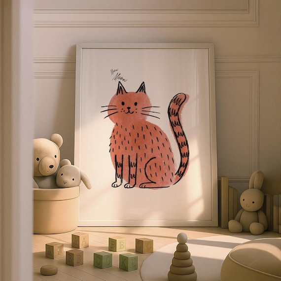 Orange Tabby Cat Meow Meow Whimsical Nursery Kids Room Art Poster
