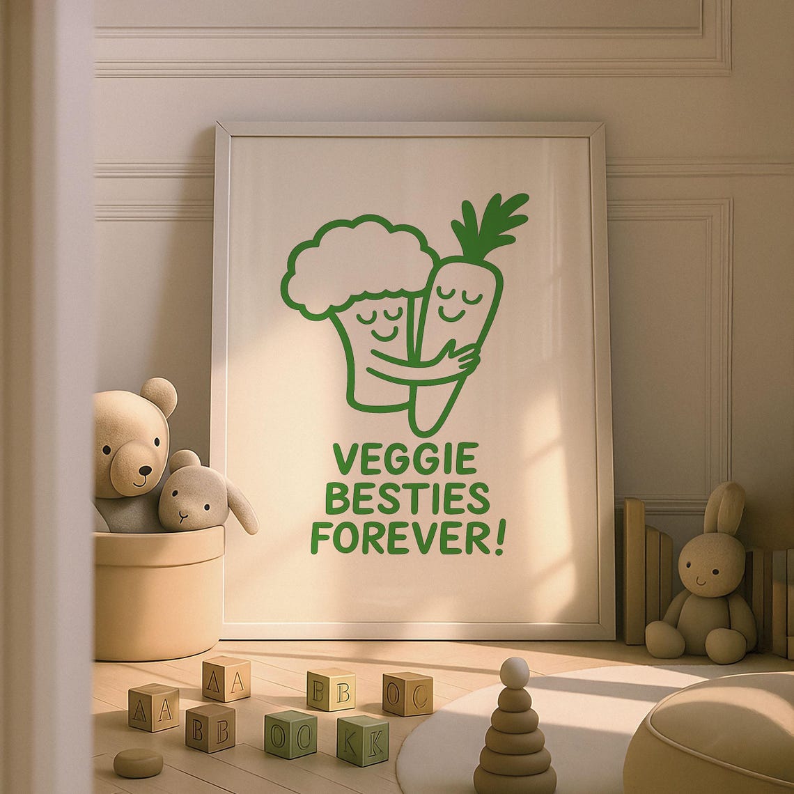 Veggie Besties Forever Broccoli Carrot Hug Cute Nursery Quote Poster