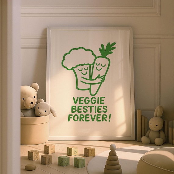 Veggie Besties Forever Broccoli Carrot Hug Cute Nursery Quote Poster