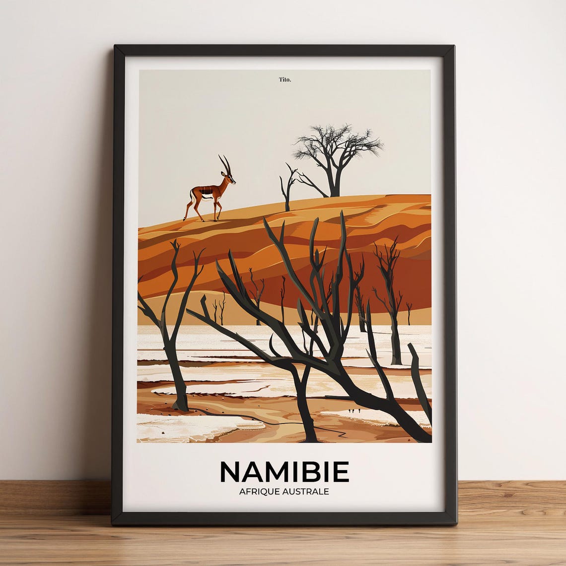 Namibia Deadvlei Oryx Stark Desert Trees Vintage Travel Poster