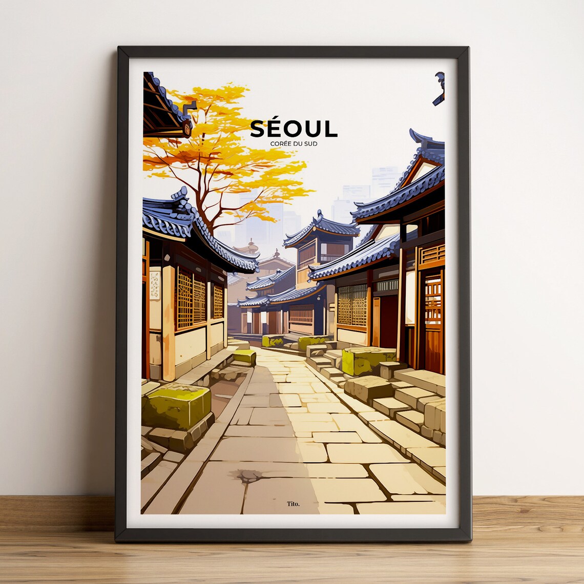 Seoul South Korea Traditional Hanok Alley Old Town Travel Poster