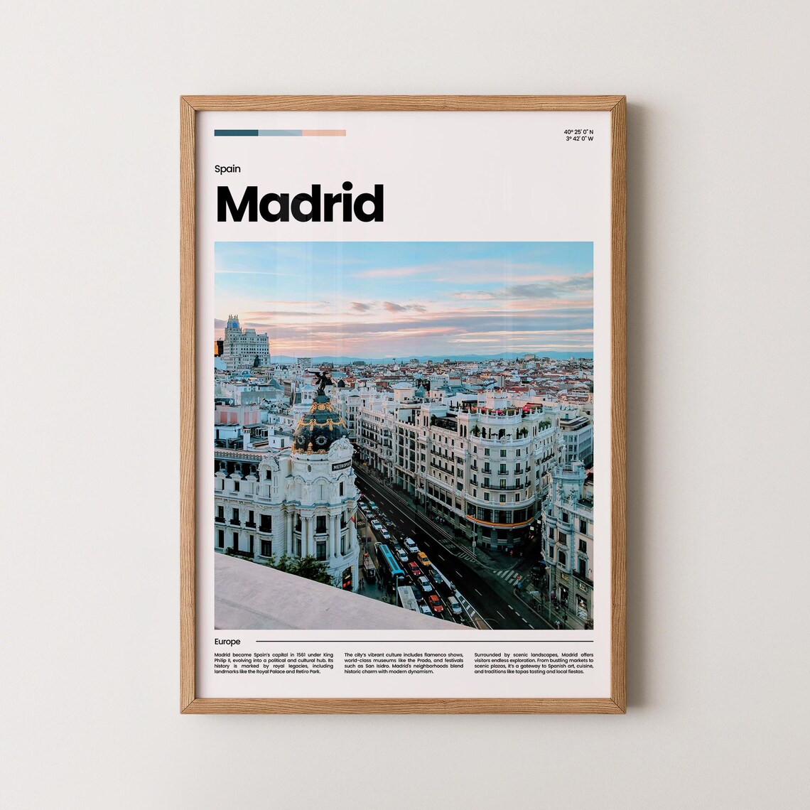 Madrid Spain Iconic Gran Via Dusk City Skyline Photo Travel Poster