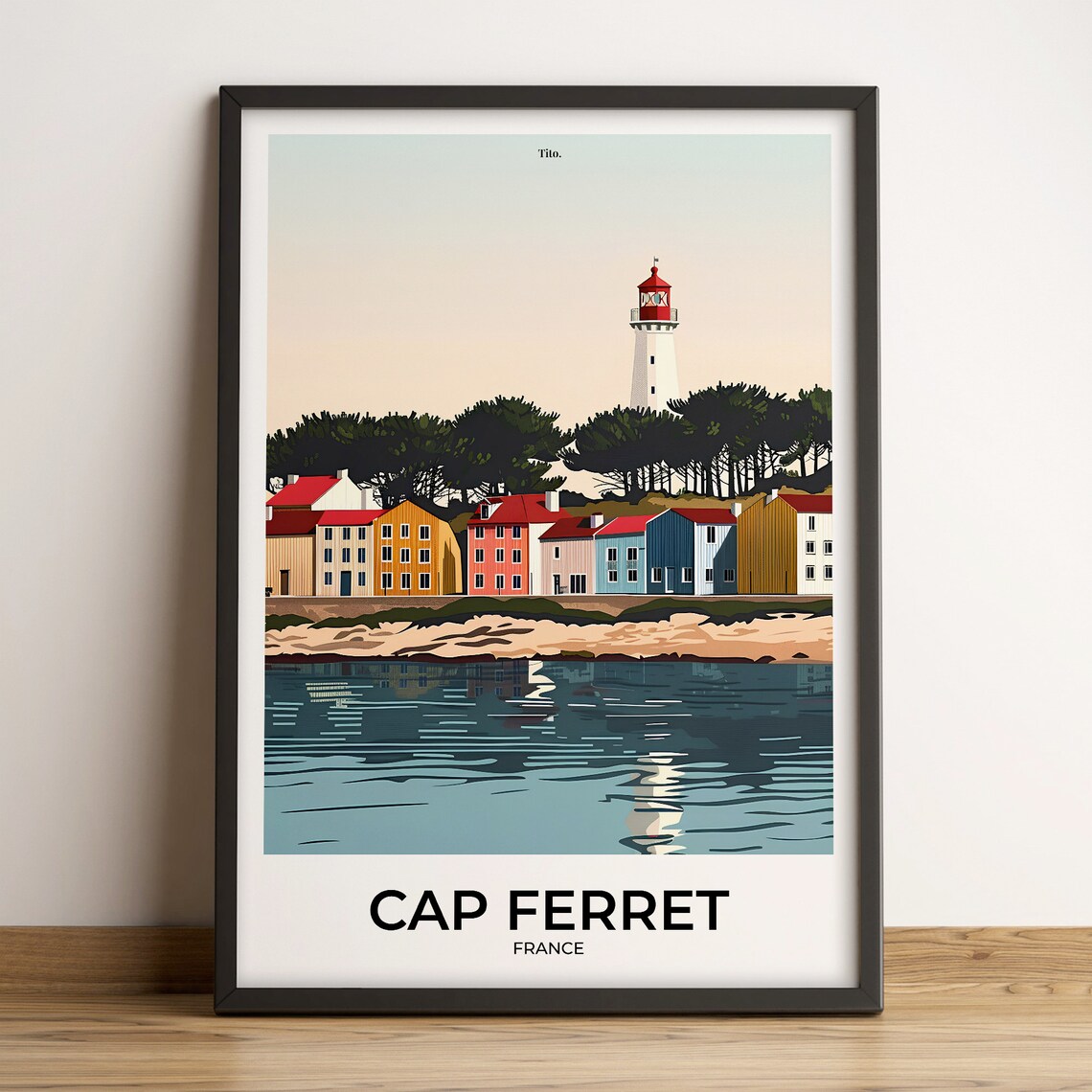 Cap Ferret France Lighthouse Harbor Houses Illustrated Poster