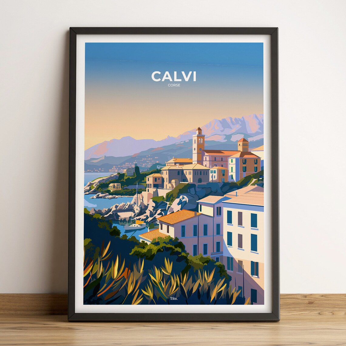 Calvi Corsica France Citadel Harbor Sunset Coast Travel Poster