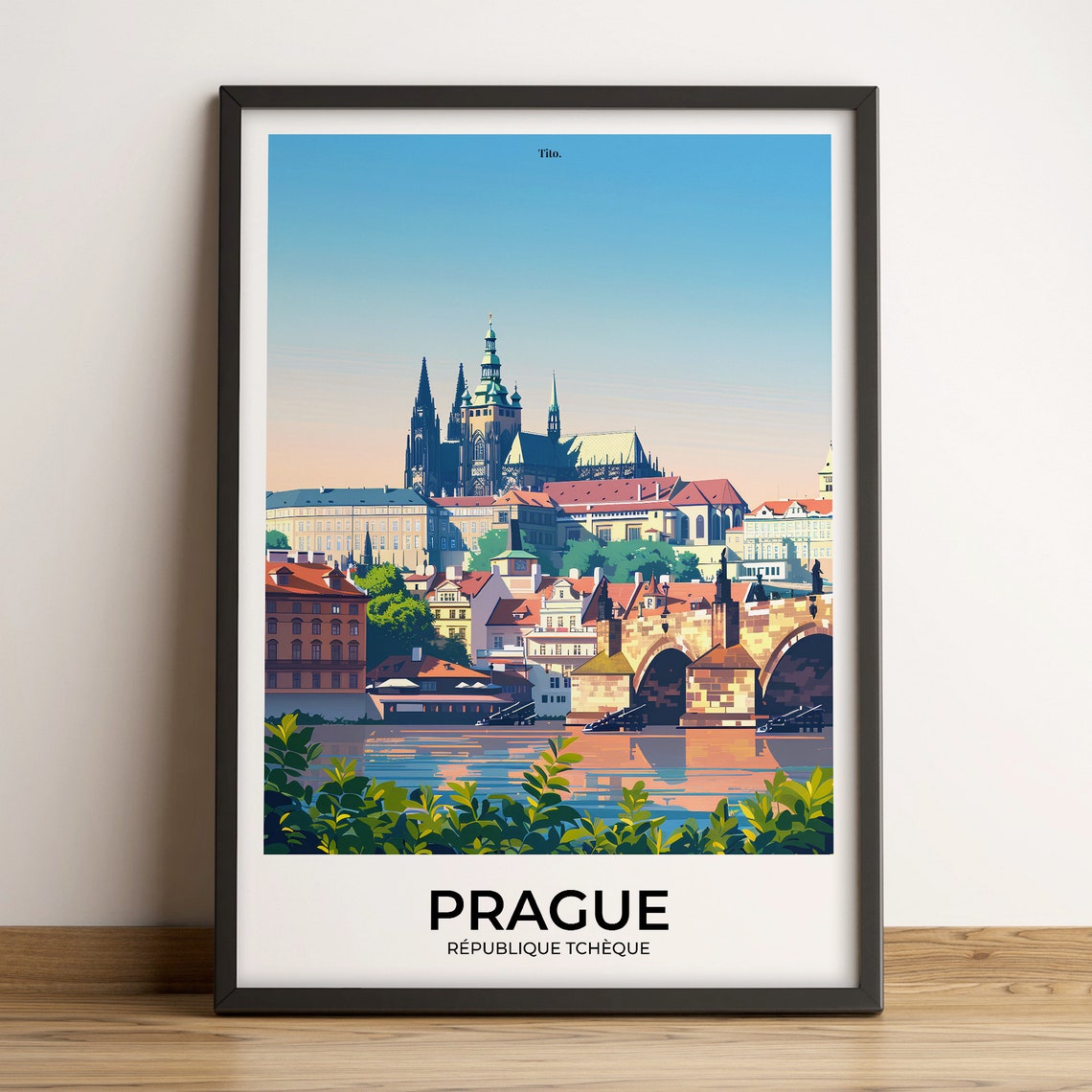 Prague Czech Republic Castle Charles Bridge River Travel Poster