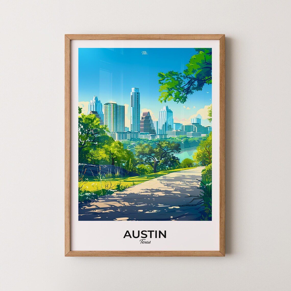 Austin Texas Downtown Skyline Illustrated City Travel Poster