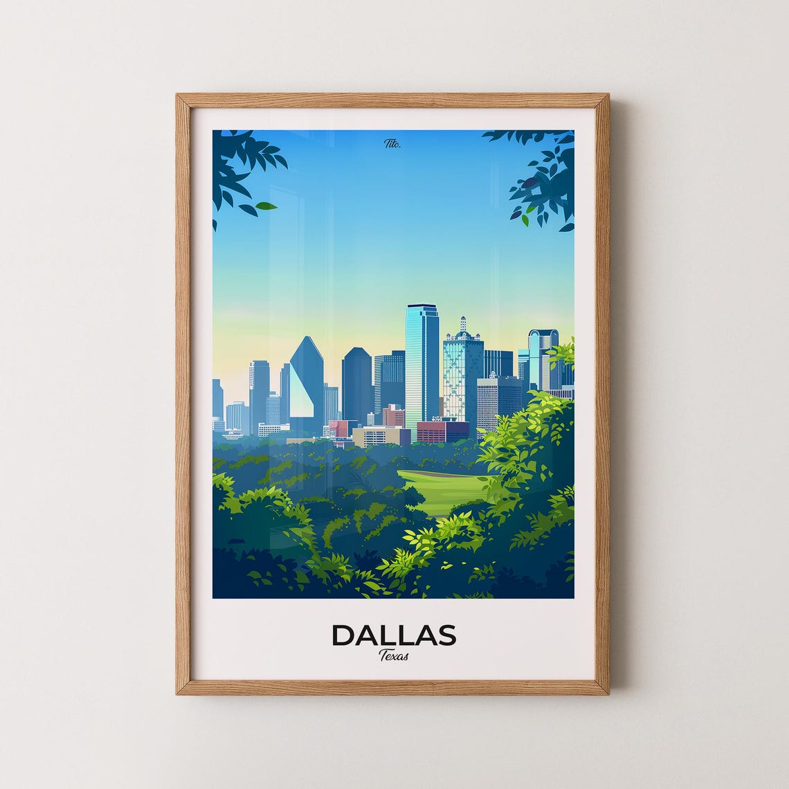 Dallas Texas Skyline Park View Minimal Caption Travel Poster