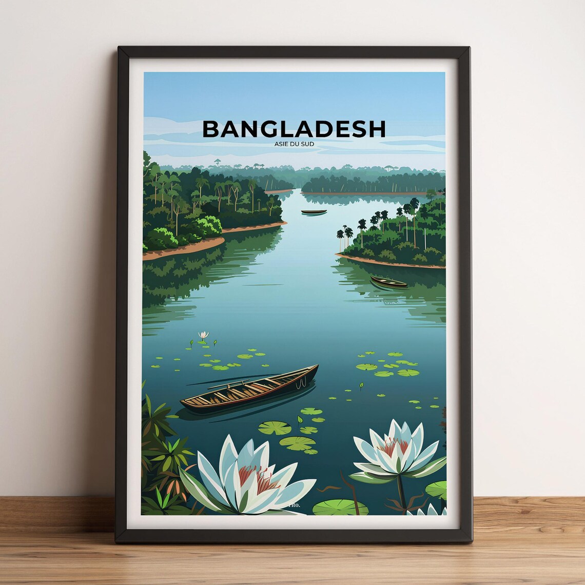 Bangladesh Lush River Landscape Boats Vintage Travel Poster Art