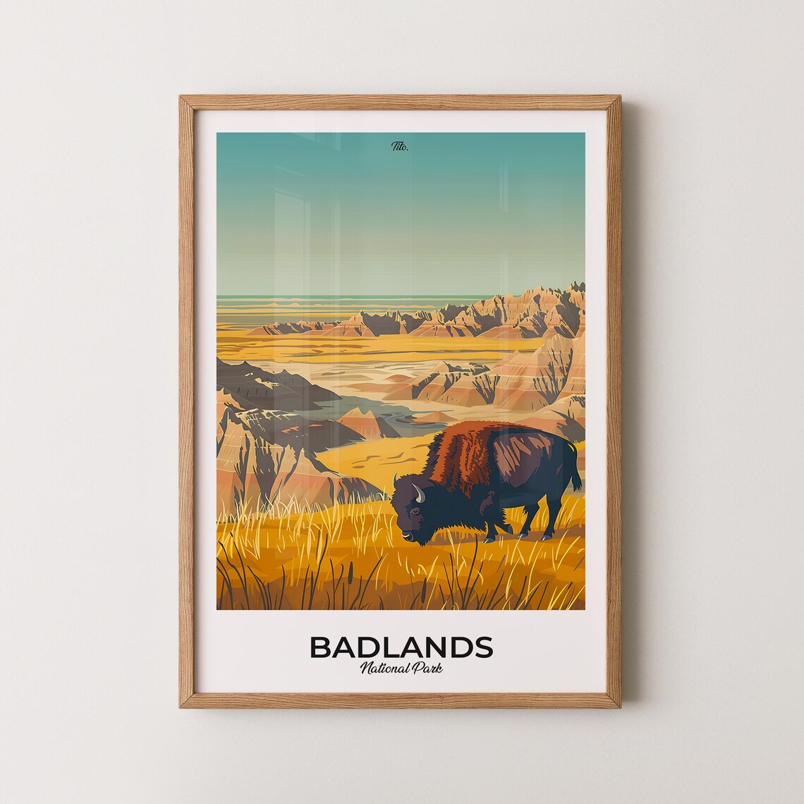 Badlands National Park American Bison Scenic Travel Art Poster
