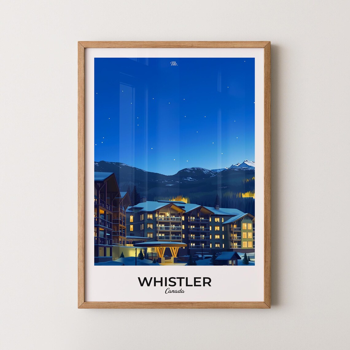 Whistler Canada Alpine Resort Snow Covered Village Night Travel Poster