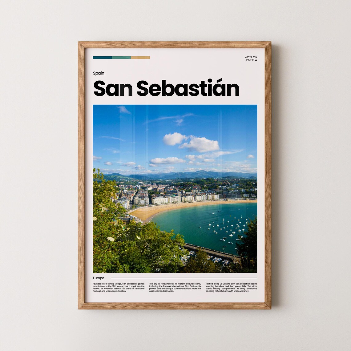 San Sebastian Spain La Concha Bay Sailboats Photo Travel Poster