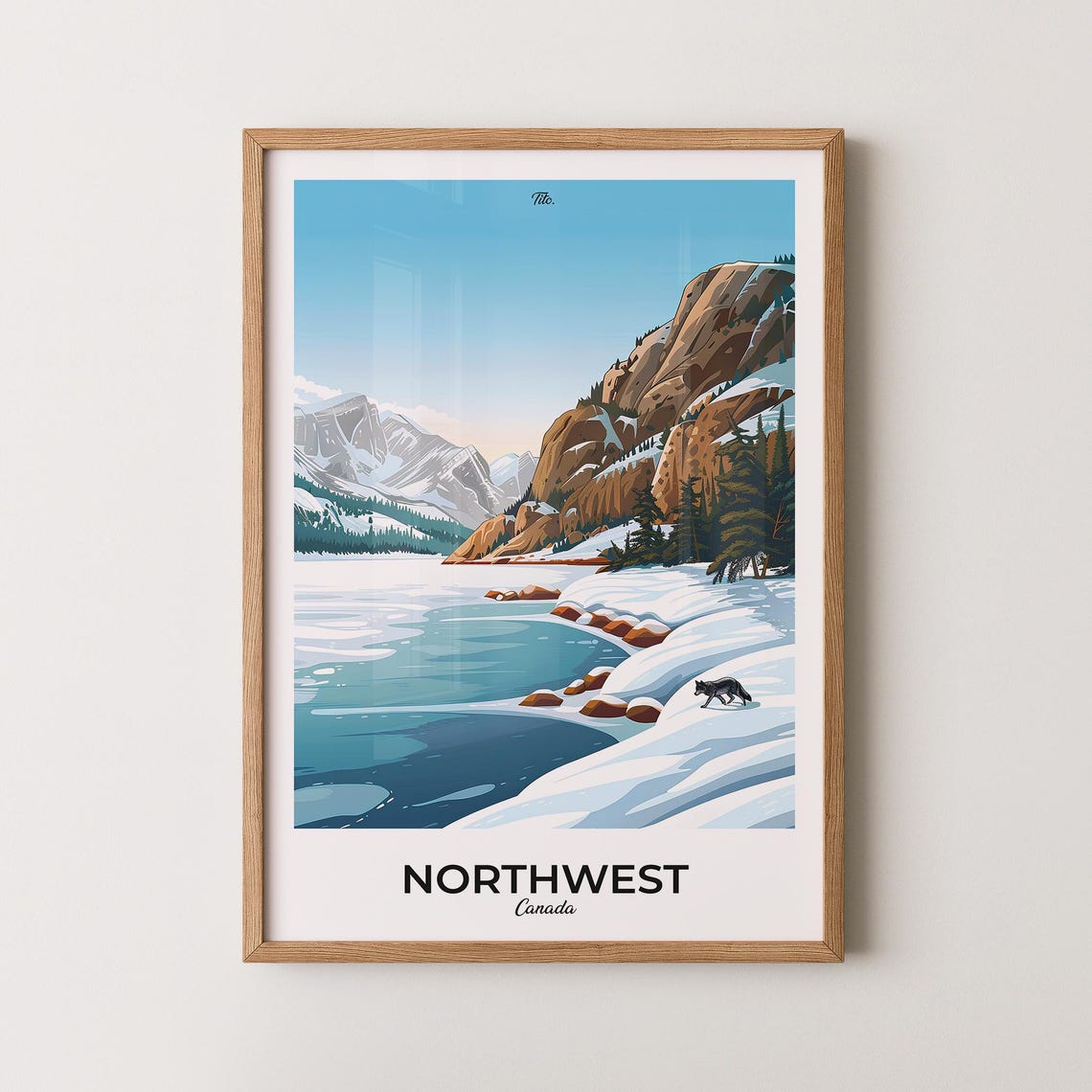Northwest Canadian Snowy Lake Wolf Wilderness Scenic Travel Poster