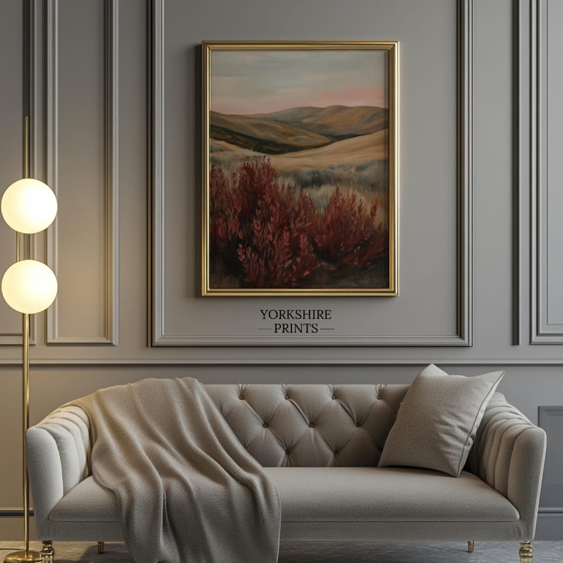 Moody Maroon Wildflowers Rolling Hills Autumn Pastoral Art Poster - Image 3